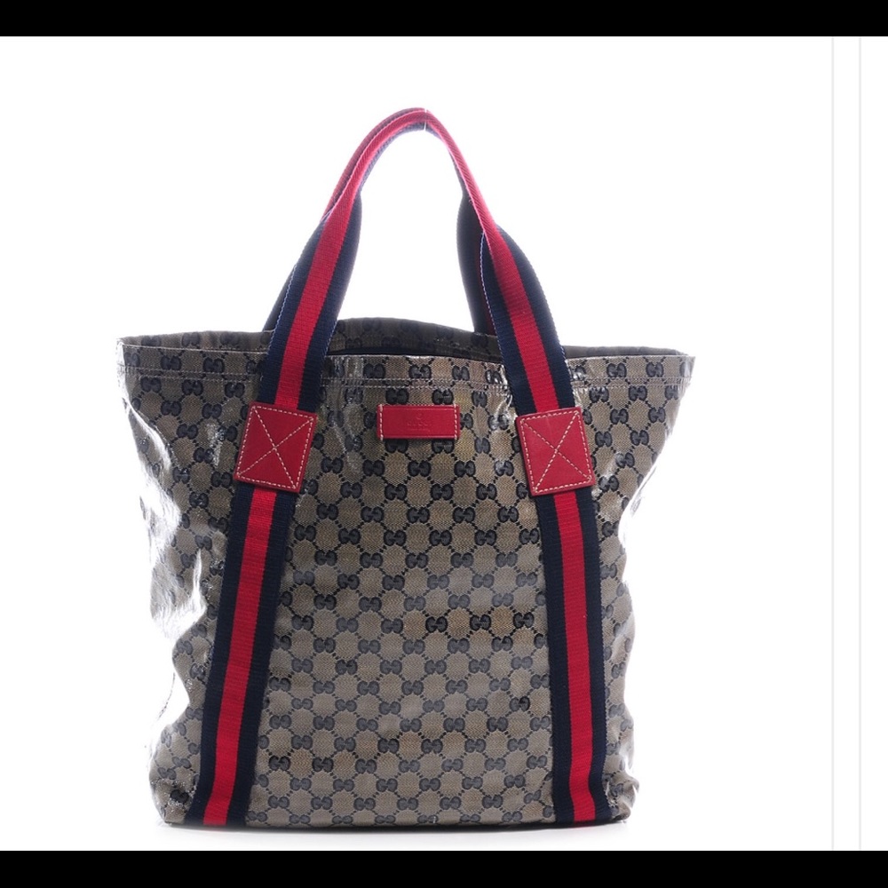 Authentic GUCCI Crystal Monogram Med Web Tote Navy